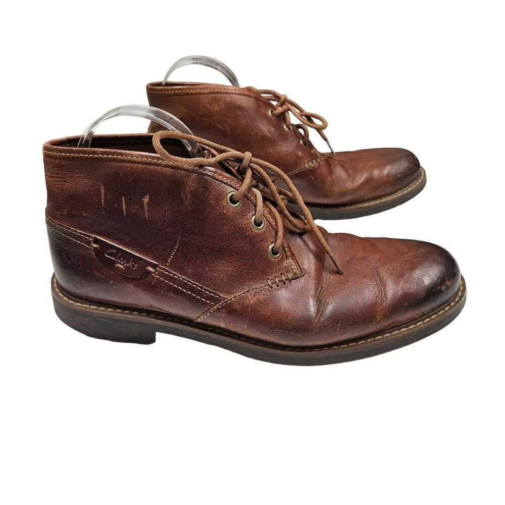 Clarks Mens Brown Leather Lace-Up‎ Chukka Boots Size 9 M